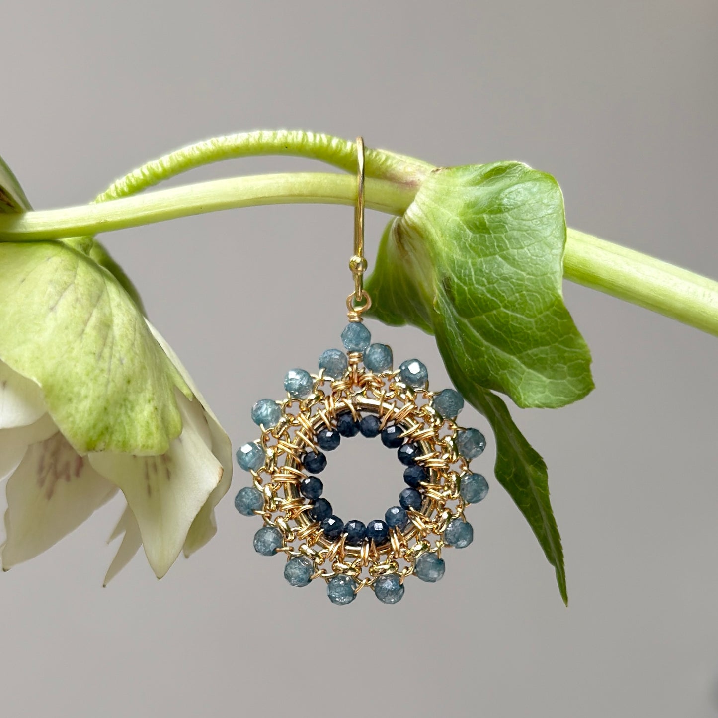 Pale Denim Blue Azurite & Dark Denim Iolite Rolo Round Beaded Earrings