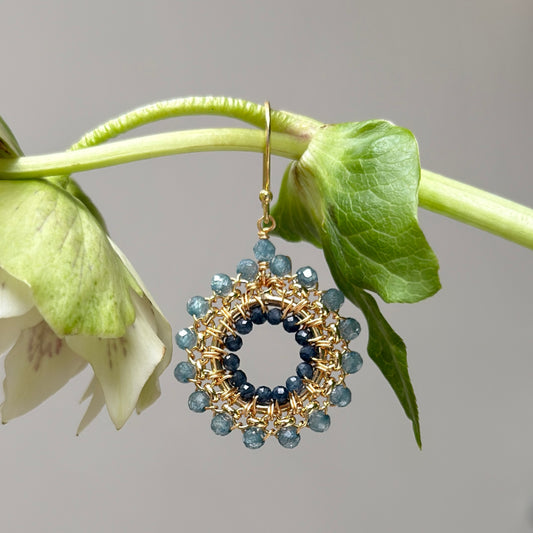 Pale Denim Blue Azurite & Dark Denim Iolite Rolo Round Beaded Earrings