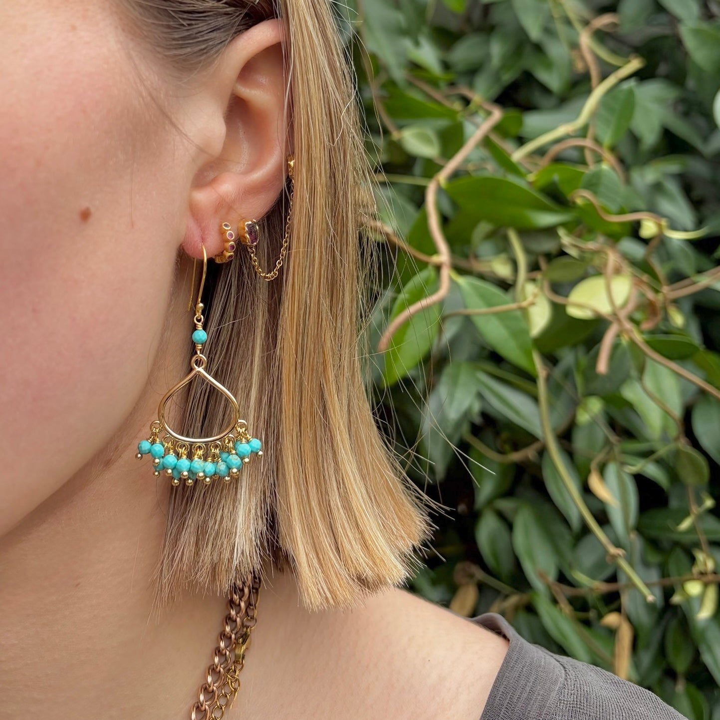 Turquoise Blue Paxos 21-Bead Teardrop Earrings