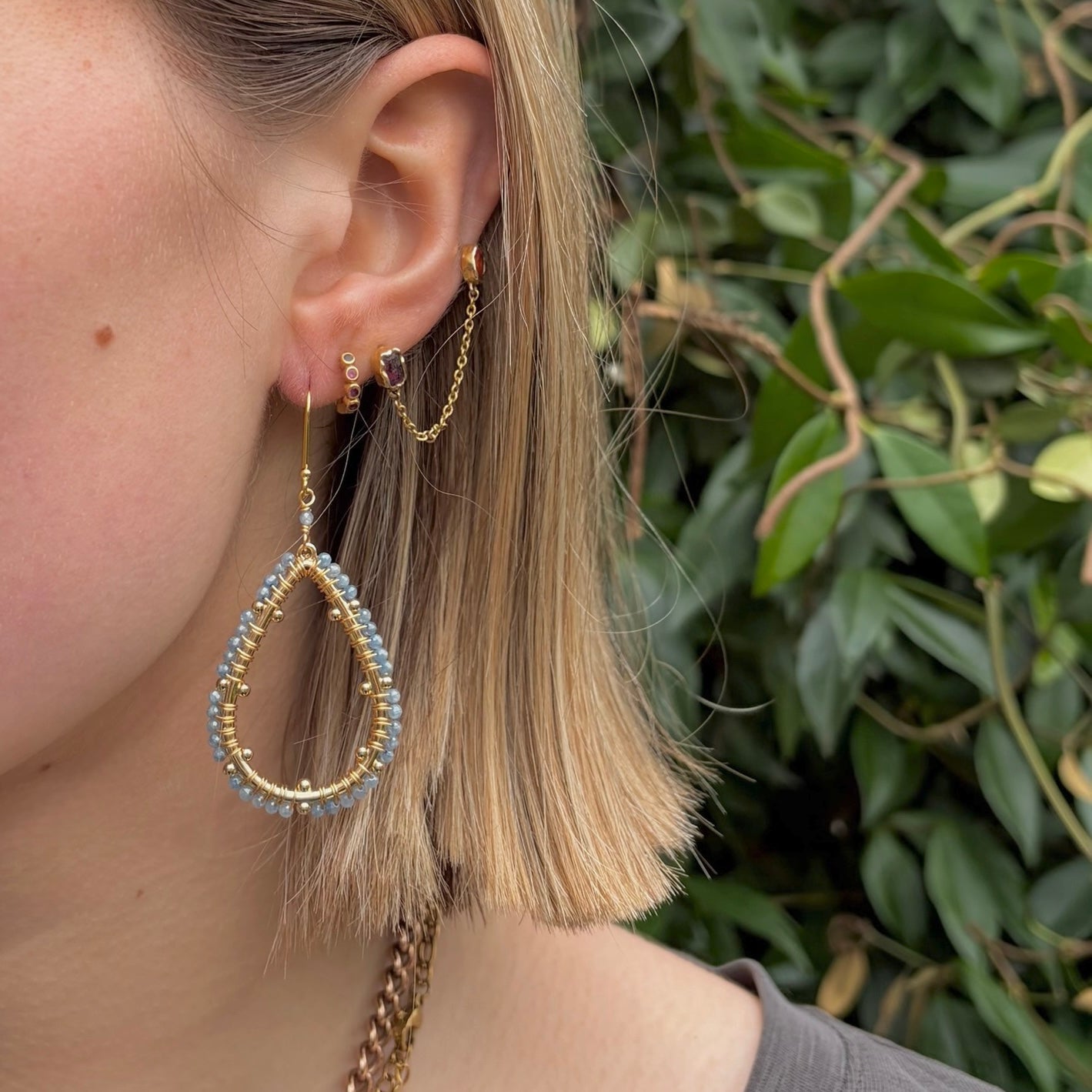 Pale Cornflower Blue Quartz Capri Bobble Teardrop Earrings