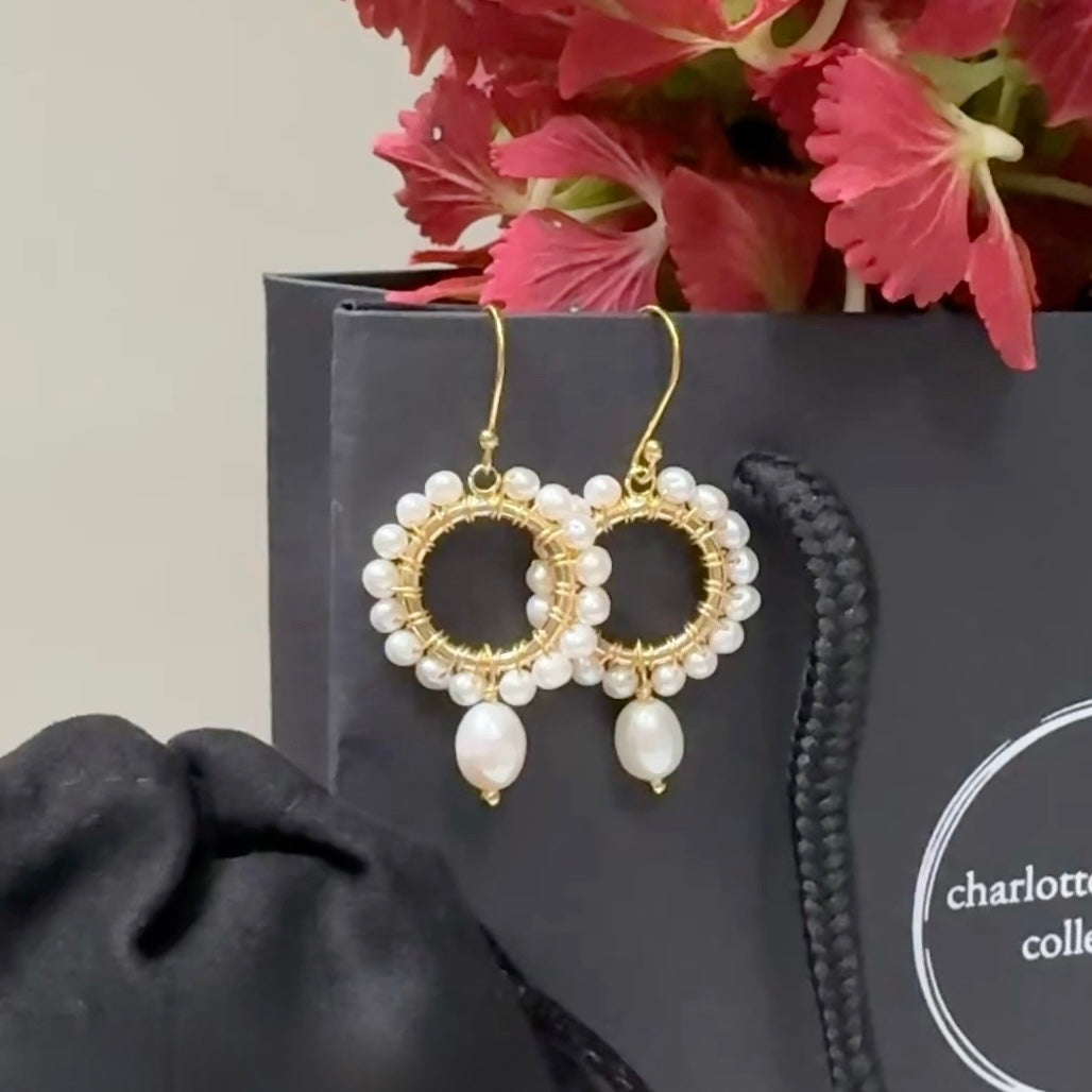 Freshwater Pearl Mini Round With Pearl Drop Beaded Earrings