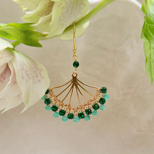 Mint Green Jade & Emerald Green Jade Rolo Fan Beaded Earrings