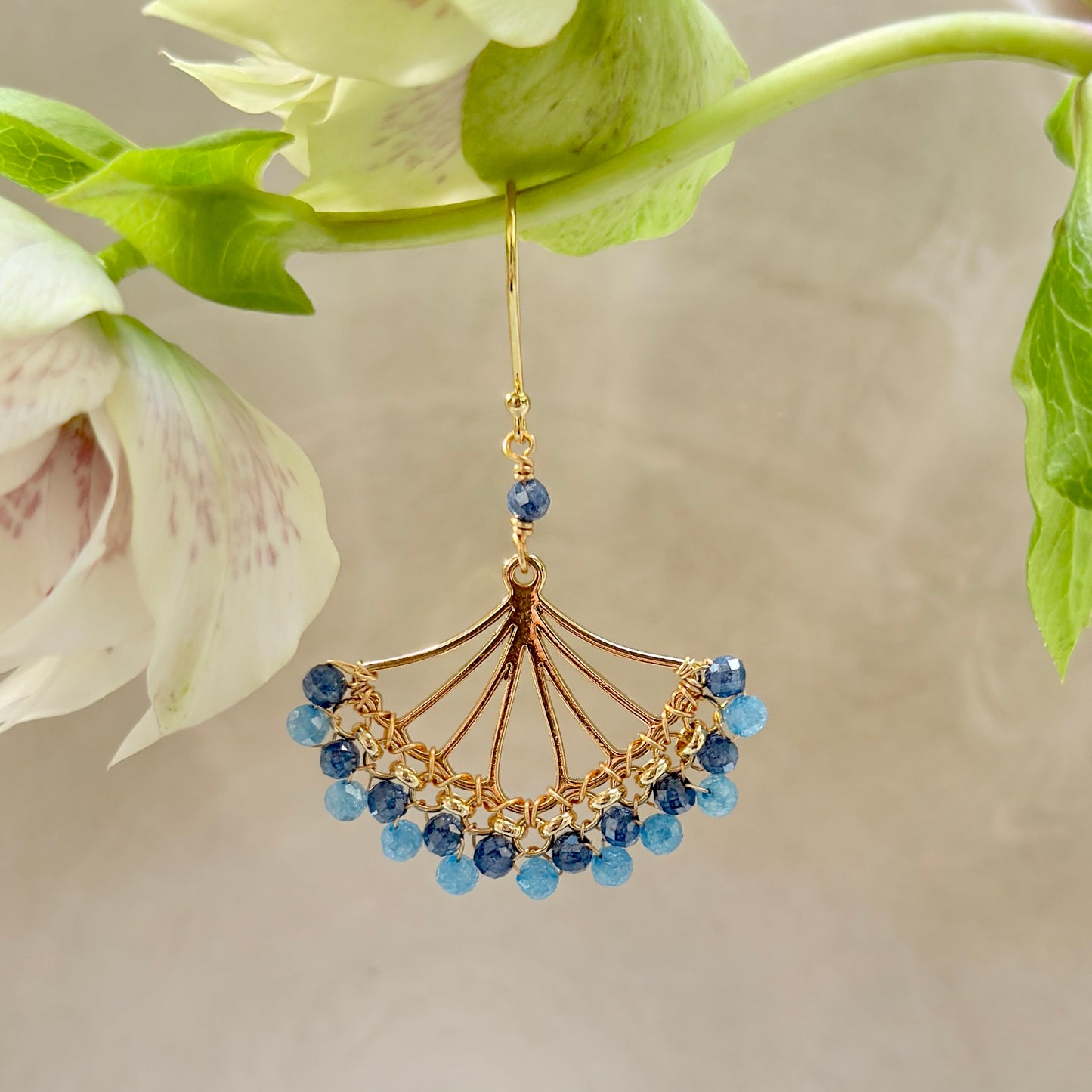 Royal Blue Azurite & Dark Cornflower Blue Kyanite Rolo Fan Beaded Earrings