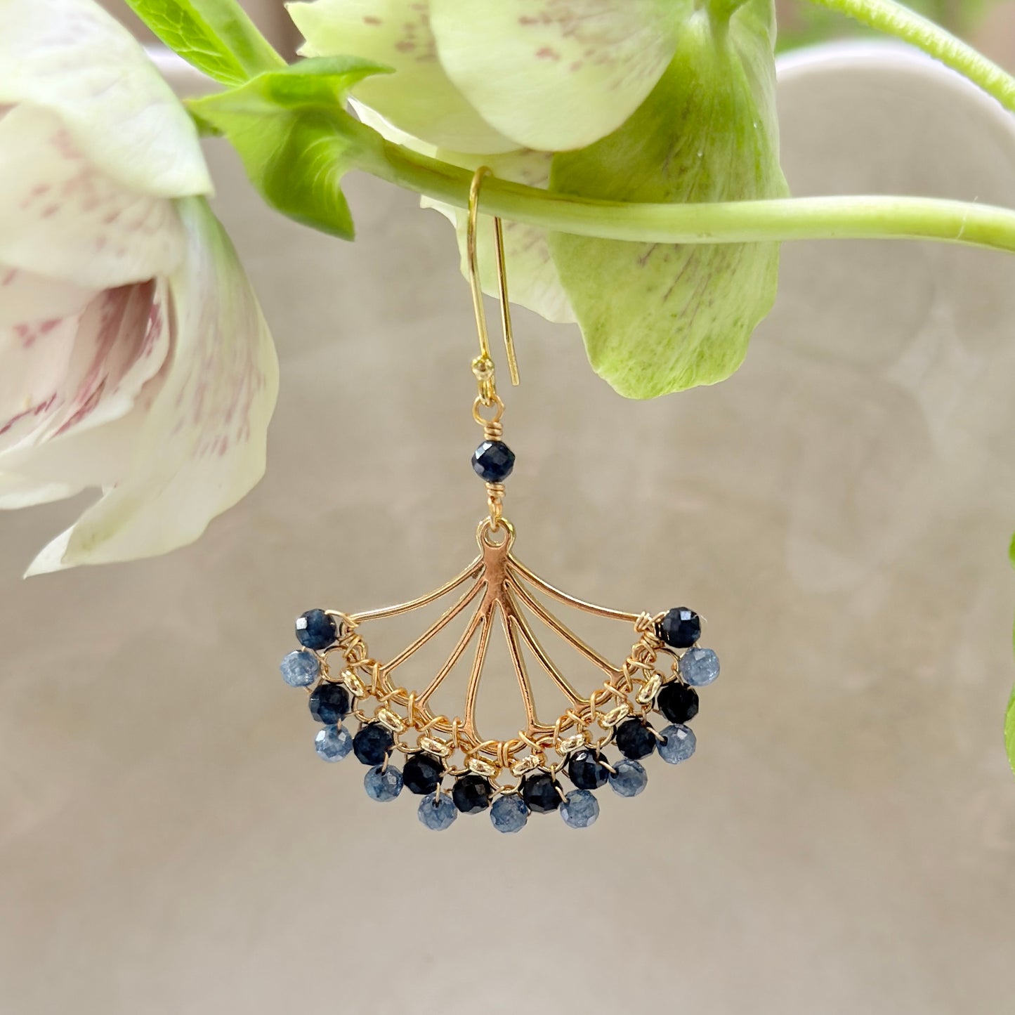 Royal Blue Azurite & Dark Denim Blue Iolite Rolo Fan Beaded Earrings