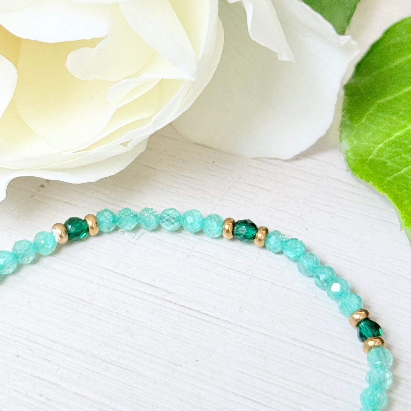 Mint Jade, Emerald Jade & Double Gold Nugget Stretchy Gemstone Bracelet