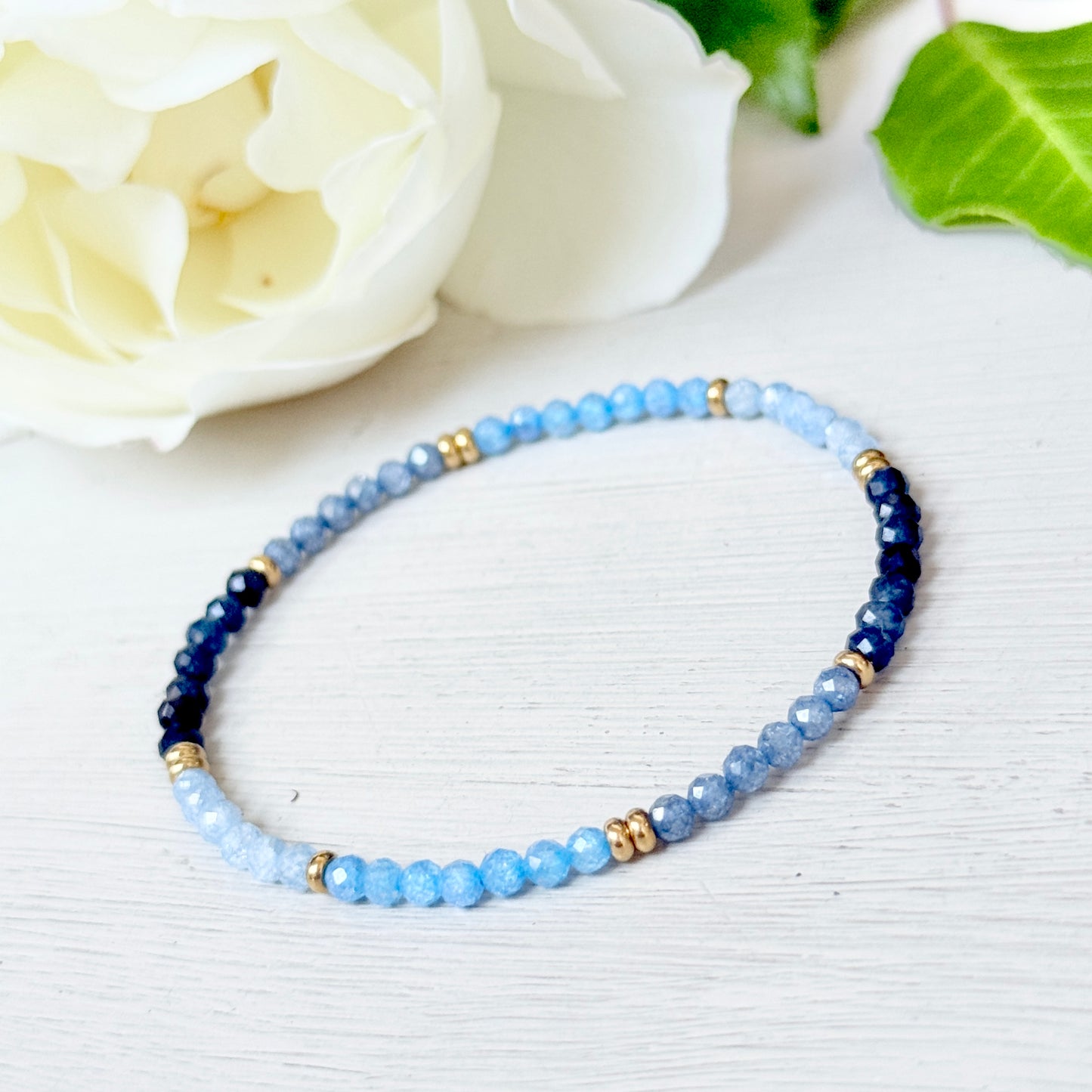 Blue Ombré & Gold Nugget Stretchy Gemstone Bracelet
