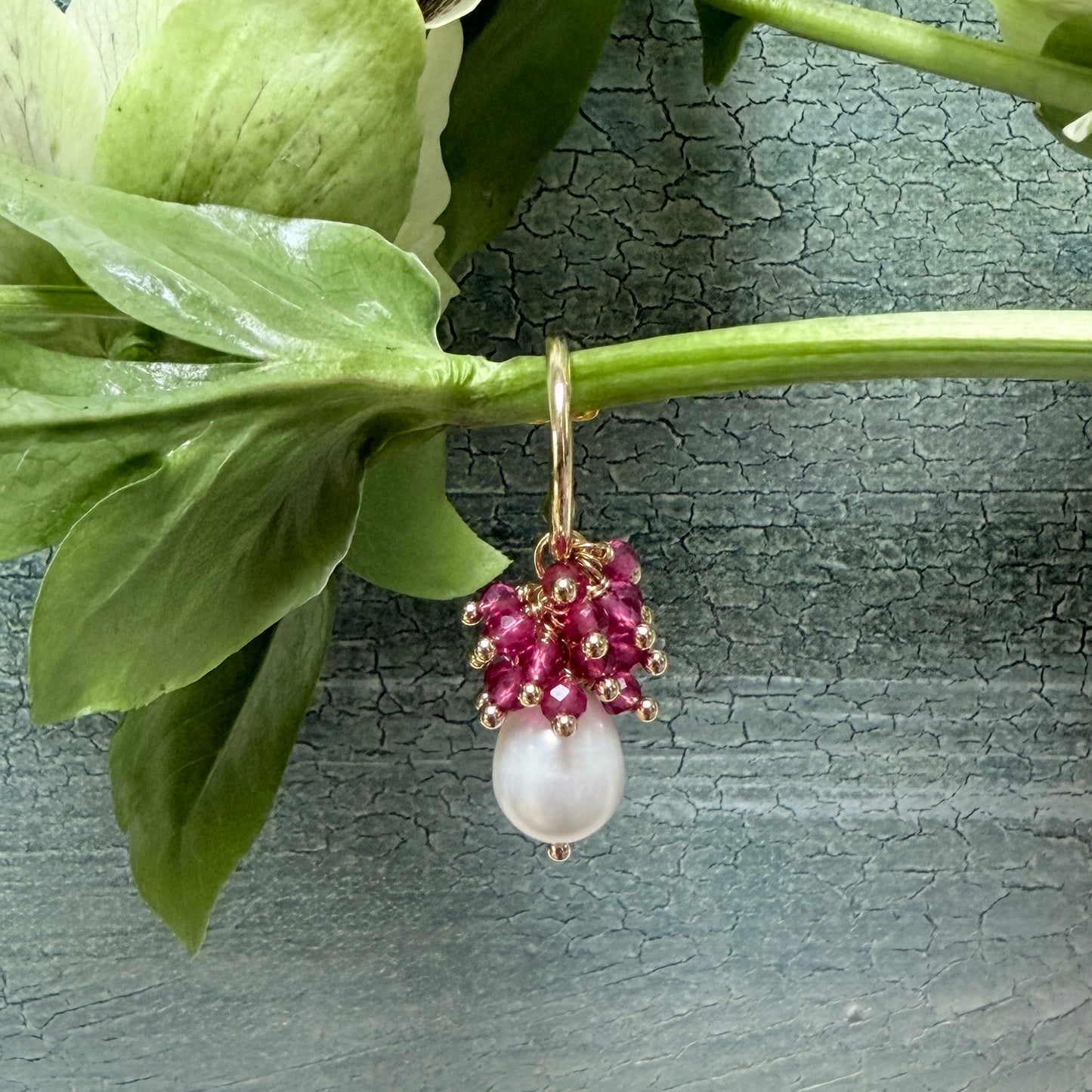 Mini Hoop Earrings With Ibiza Pearl & Pink Garnet Drops