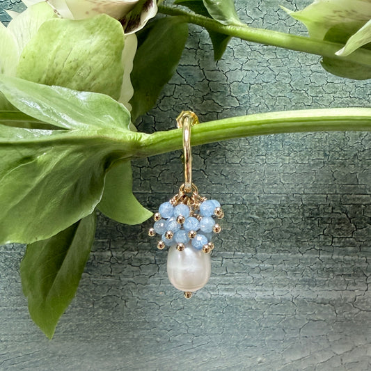 Mini Hoop Earrings With Ibiza Pearl & Pale Cornflower Blue Kyanite Drops