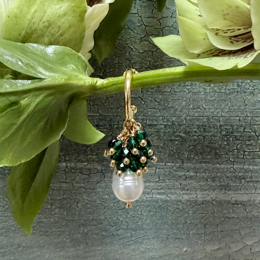 Mini Hoop Earrings With Ibiza Pearl & Emerald Green Jade Drops