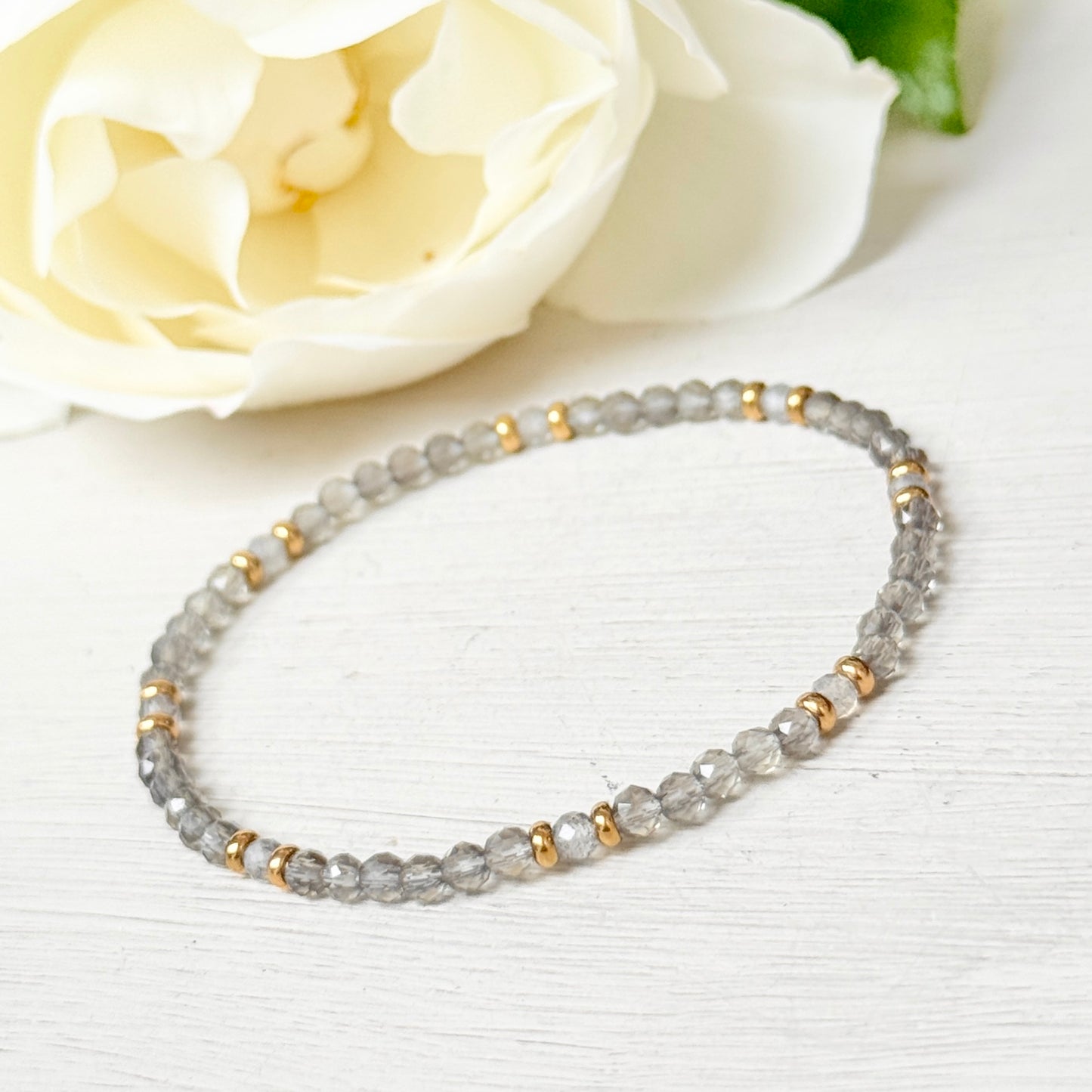 Taupe Agate & Double Gold Nugget Stretchy Gemstone Bracelet