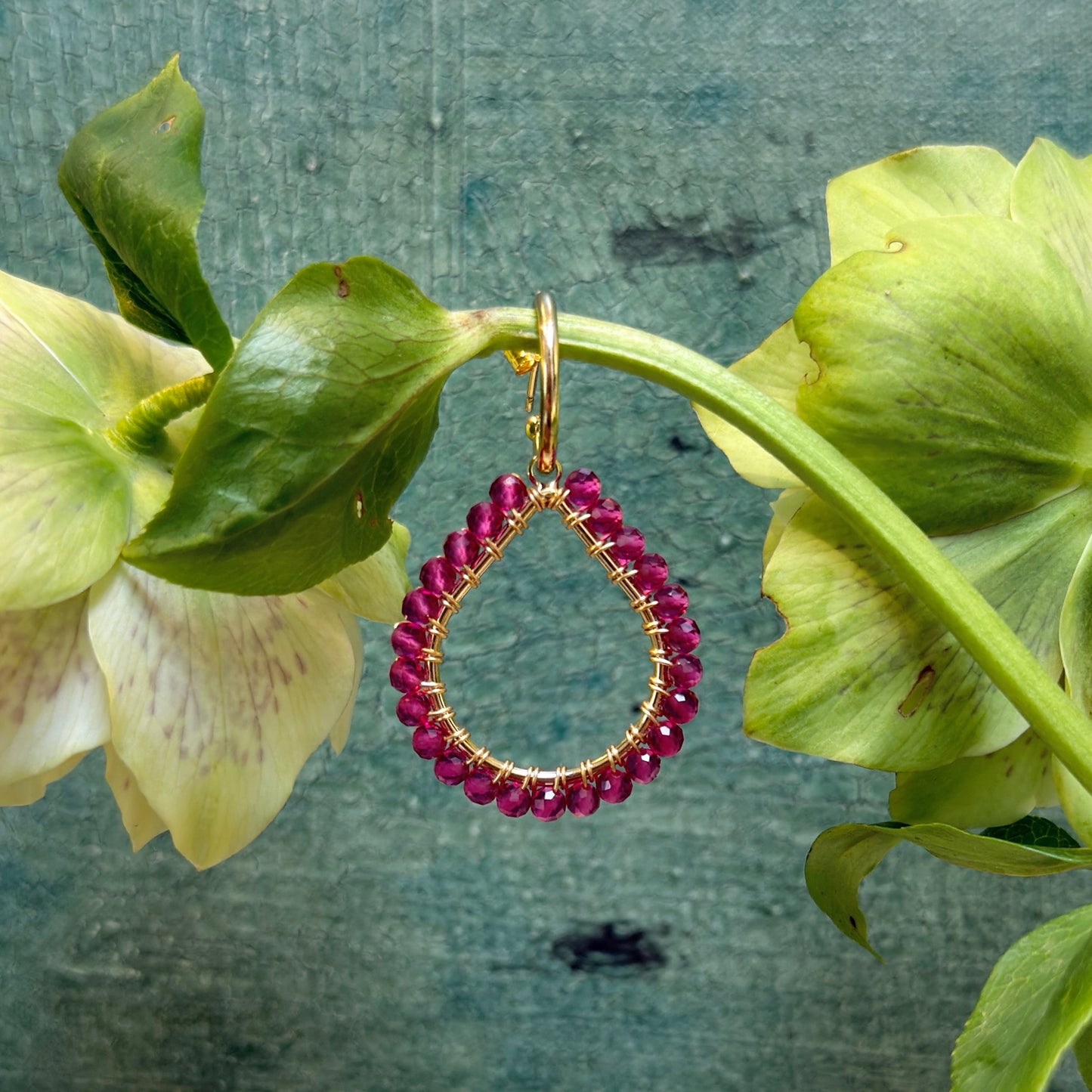 Chunky Fuchsia Pink Garnet Teardrop Earrings On Mini Hoops