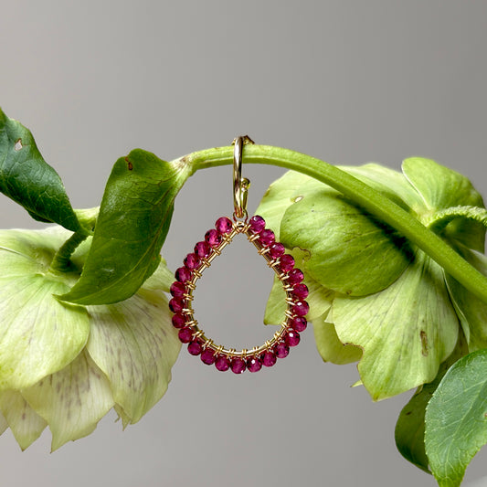 Chunky Fuchsia Pink Garnet Teardrop Earrings On Mini Hoops