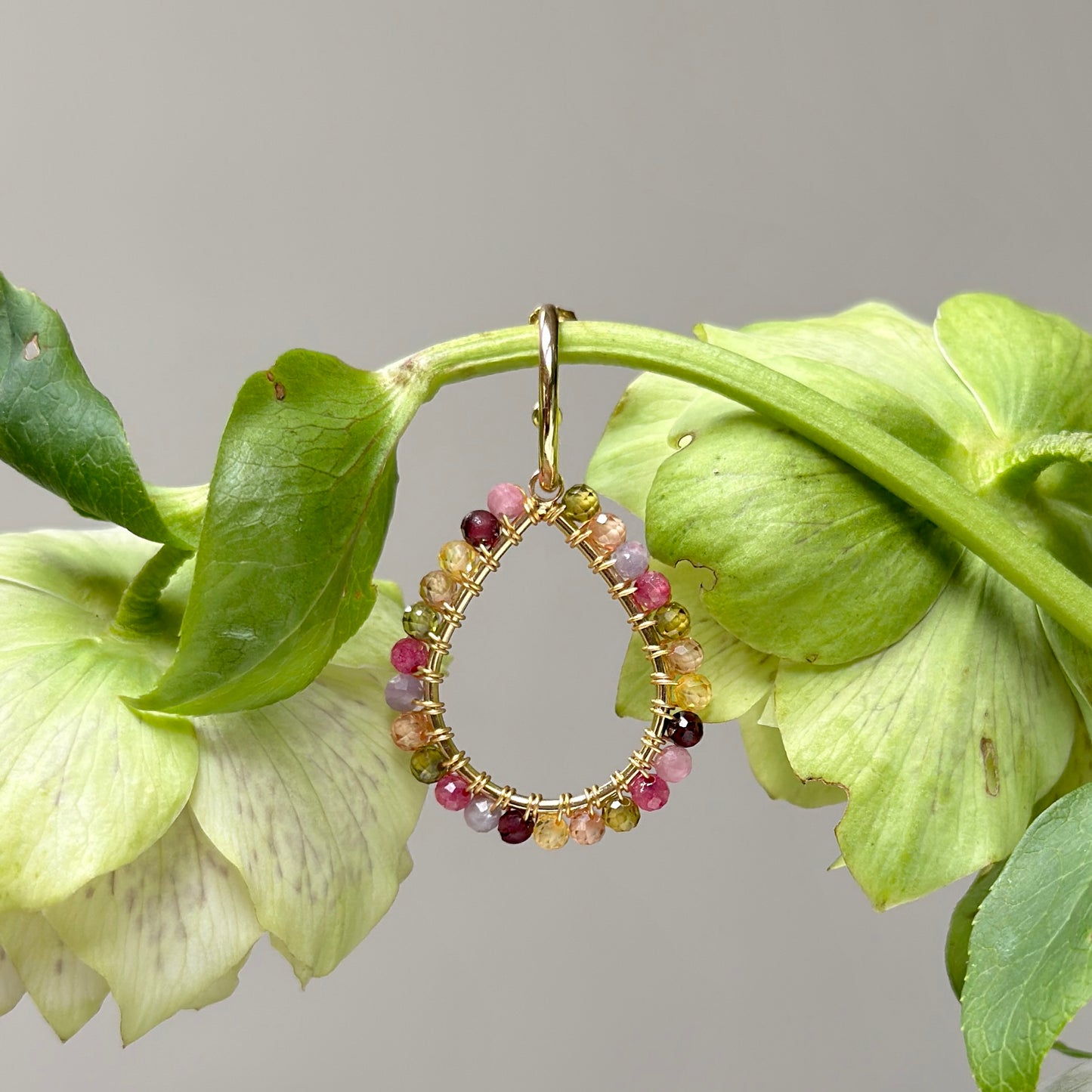 Chunky Lilac Berry Teardrop Earrings On Mini Hoops