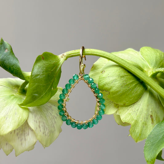 Chunky Apple Green Jade Teardrop Earrings On Mini Hoops