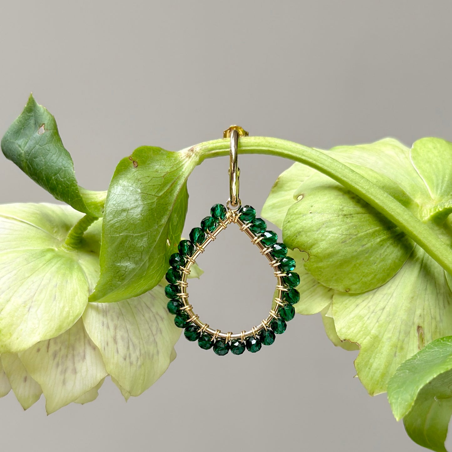 Chunky Emerald Green Jade Teardrop Earrings On Mini Hoops