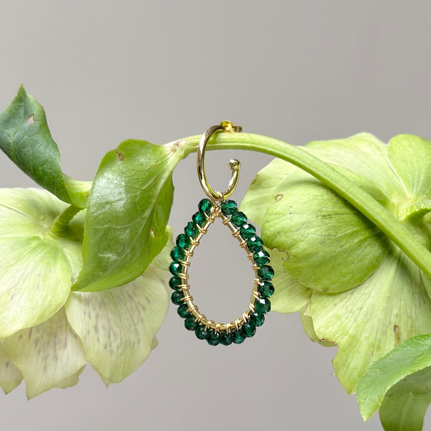 Chunky Emerald Green Jade Teardrop Earrings On Mini Hoops