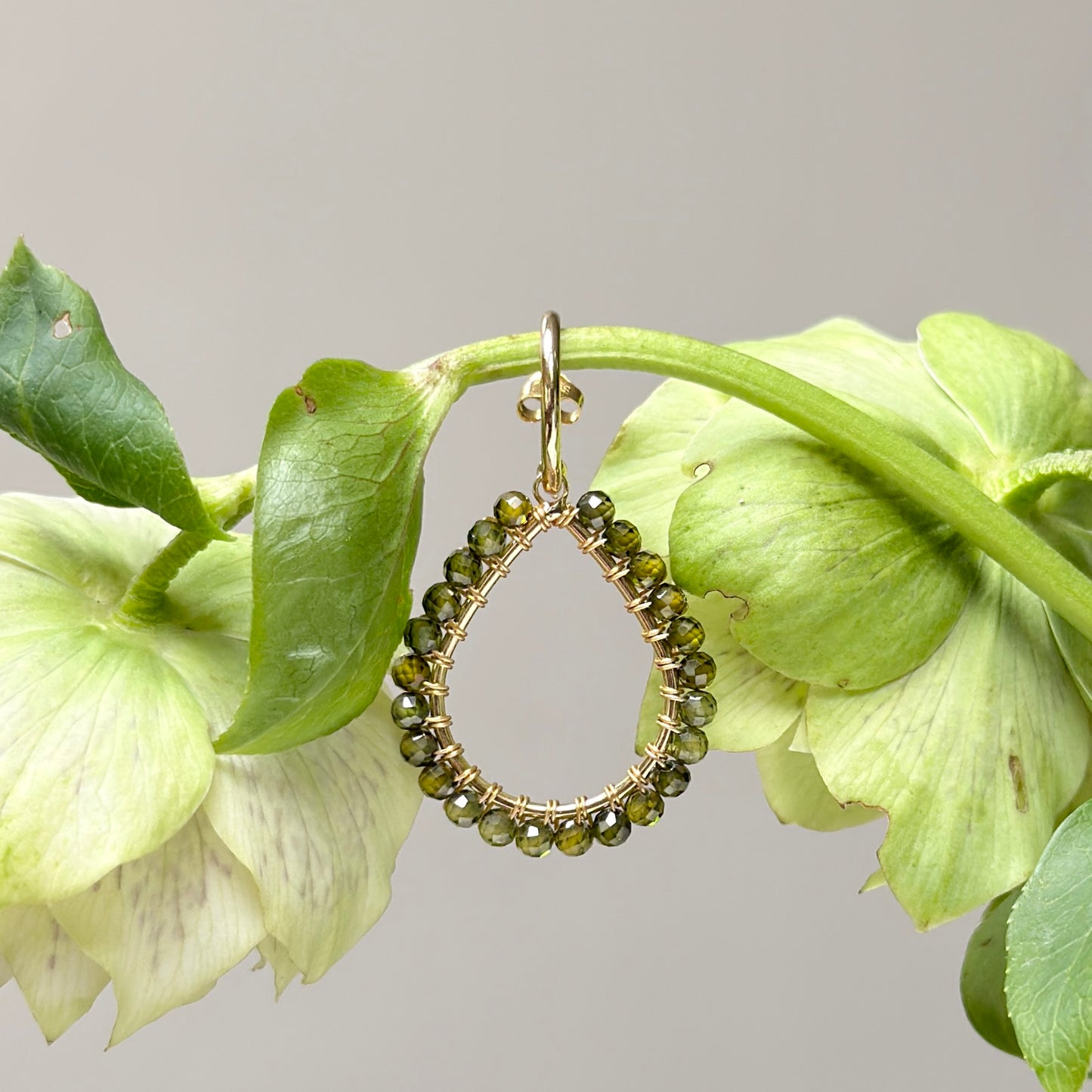 Chunky Olive Green Peridot Teardrop Earrings On Mini Hoops