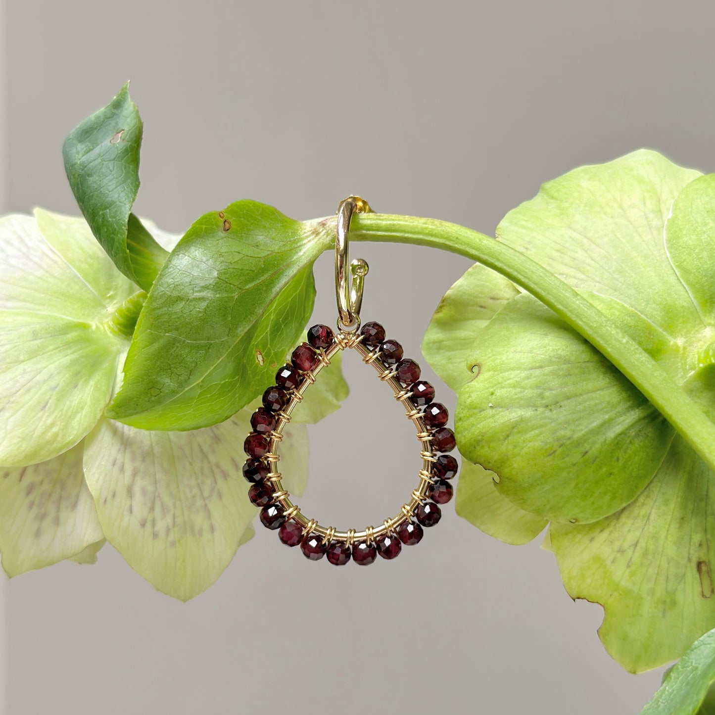 Chunky Burgundy Garnet Teardrop Earrings On Mini Hoops