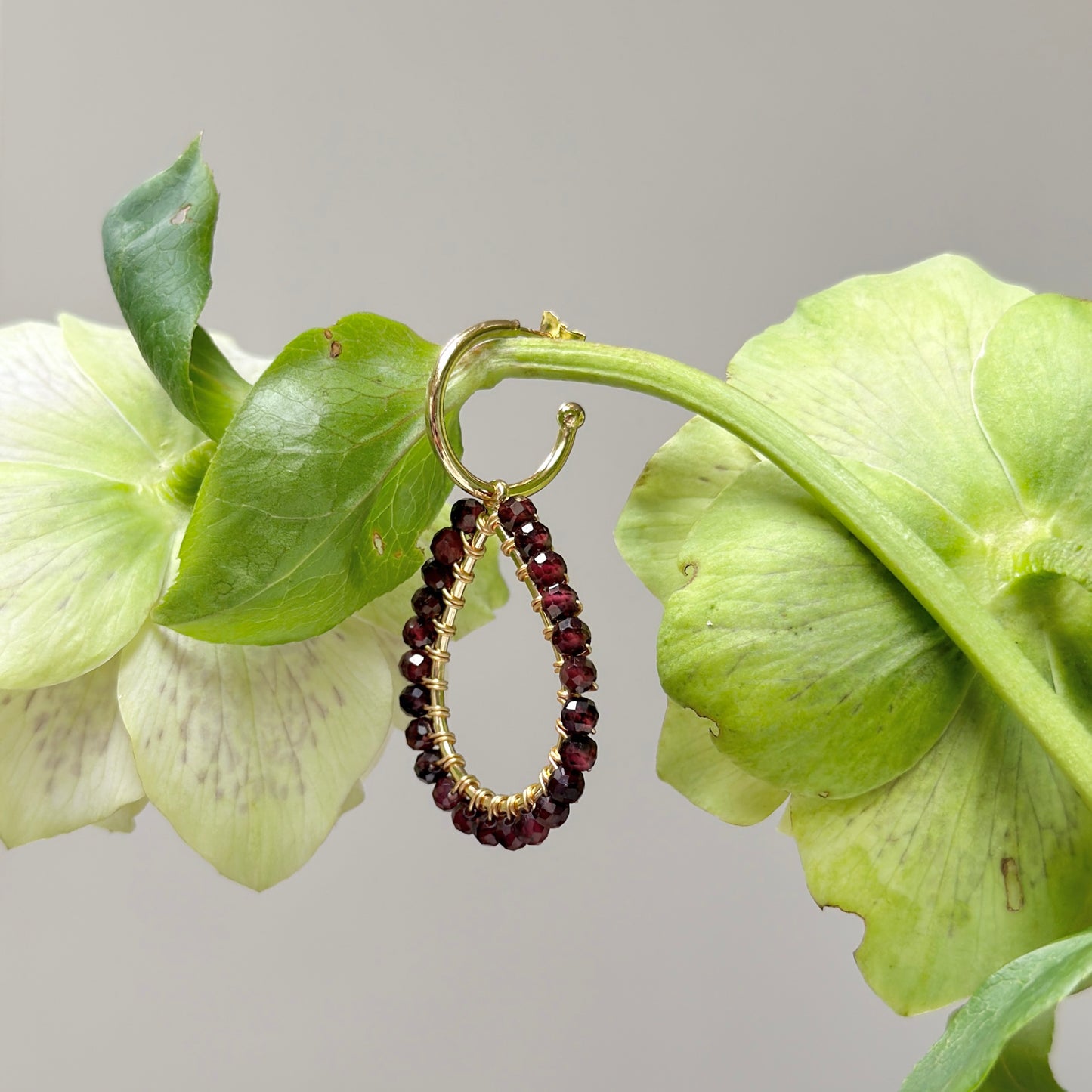 Chunky Burgundy Garnet Teardrop Earrings On Mini Hoops