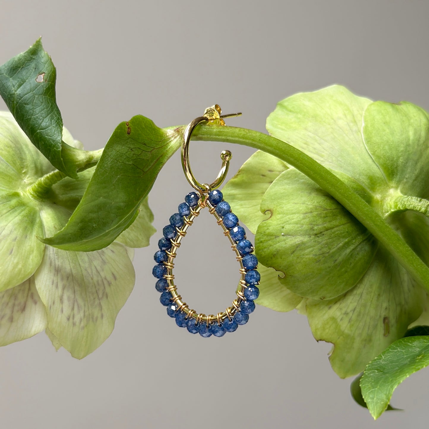 Chunky Royal Blue Azurite Teardrop Earrings On Mini Hoops