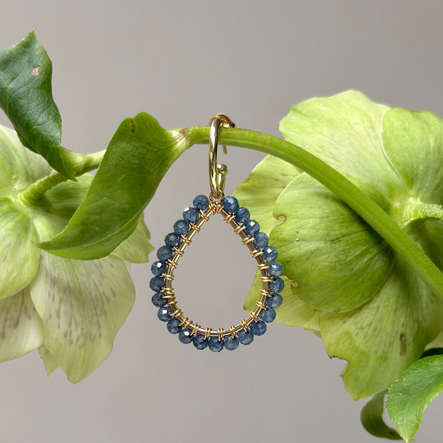 Airforce Blue Quartz Teardrop Earrings On Mini Hoops