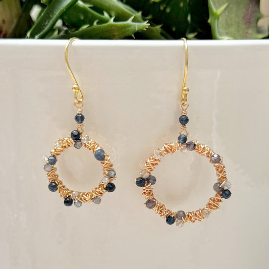 Blue Iolite Ombré Wrapped Round Earrings