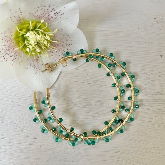 Mint Green Jade & Emerald Green Jade Swirl Wrapped Maxi Hoops
