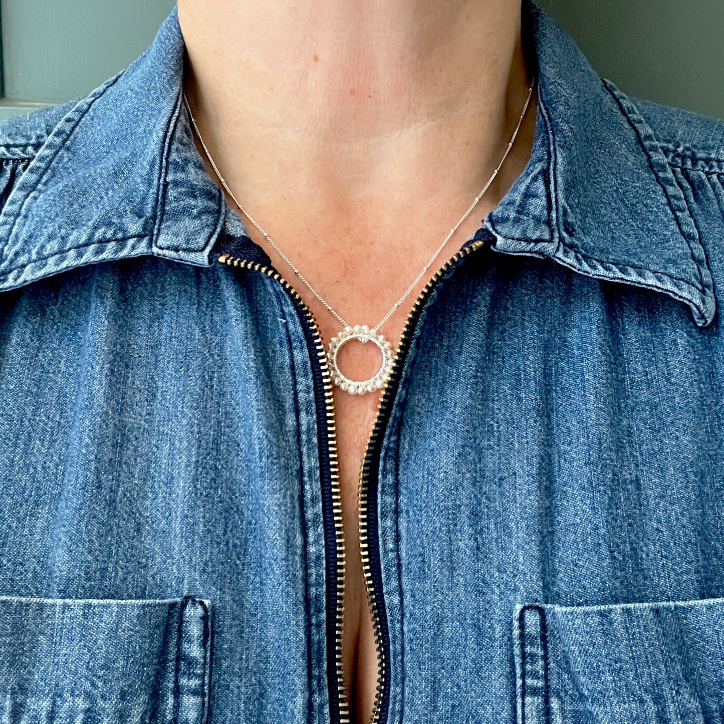 Mint Green Jade (Midi Bead) Pendant Necklace (Silver)