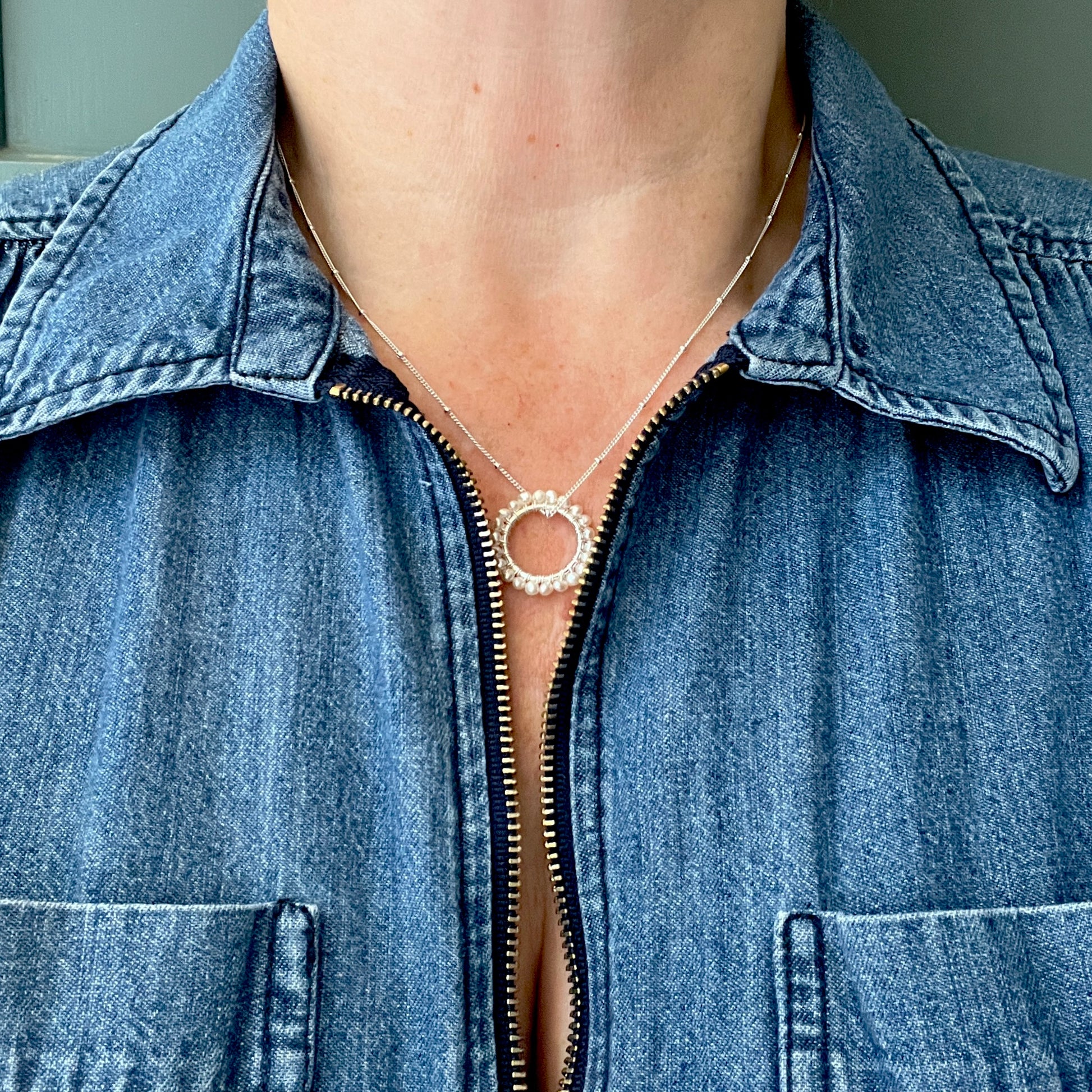Mint Green Jade (Midi Bead) Pendant Necklace (Silver)