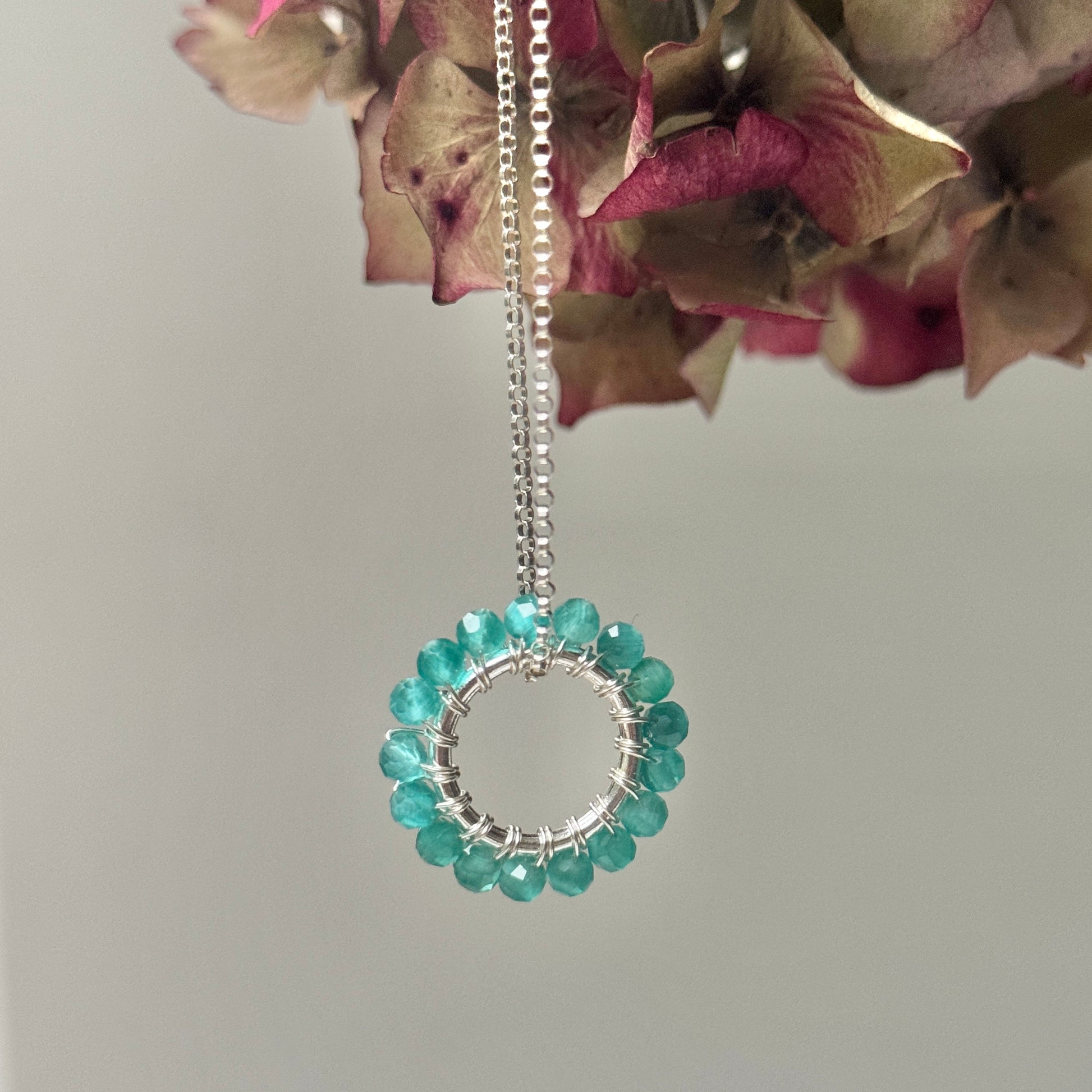 Mint Green Jade (Midi Bead) Pendant Necklace (Silver)