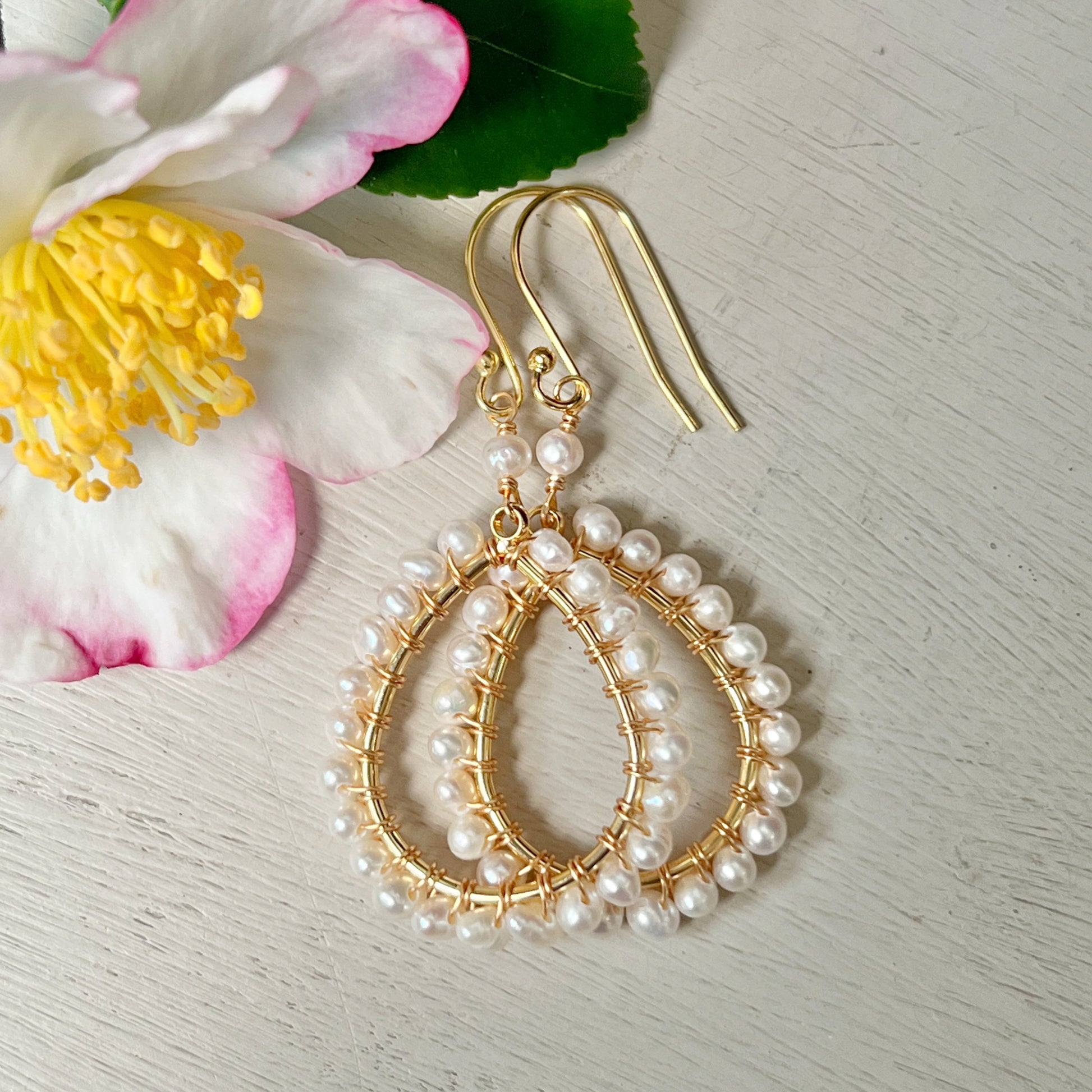 Freshwater Pearl Peardrop Beaded Earrings