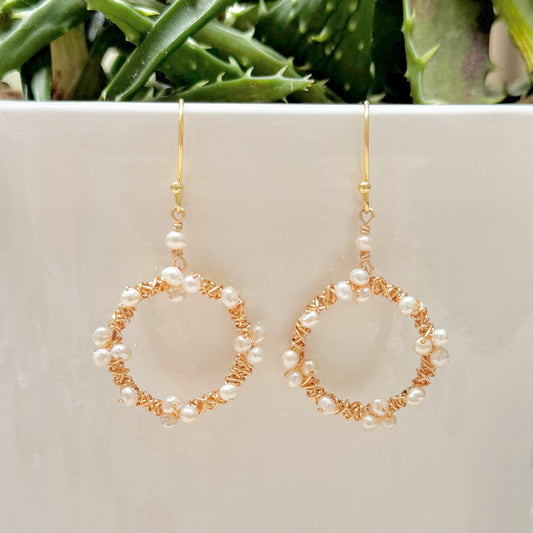 Freshwater Pearl Wrapped Round Earrings