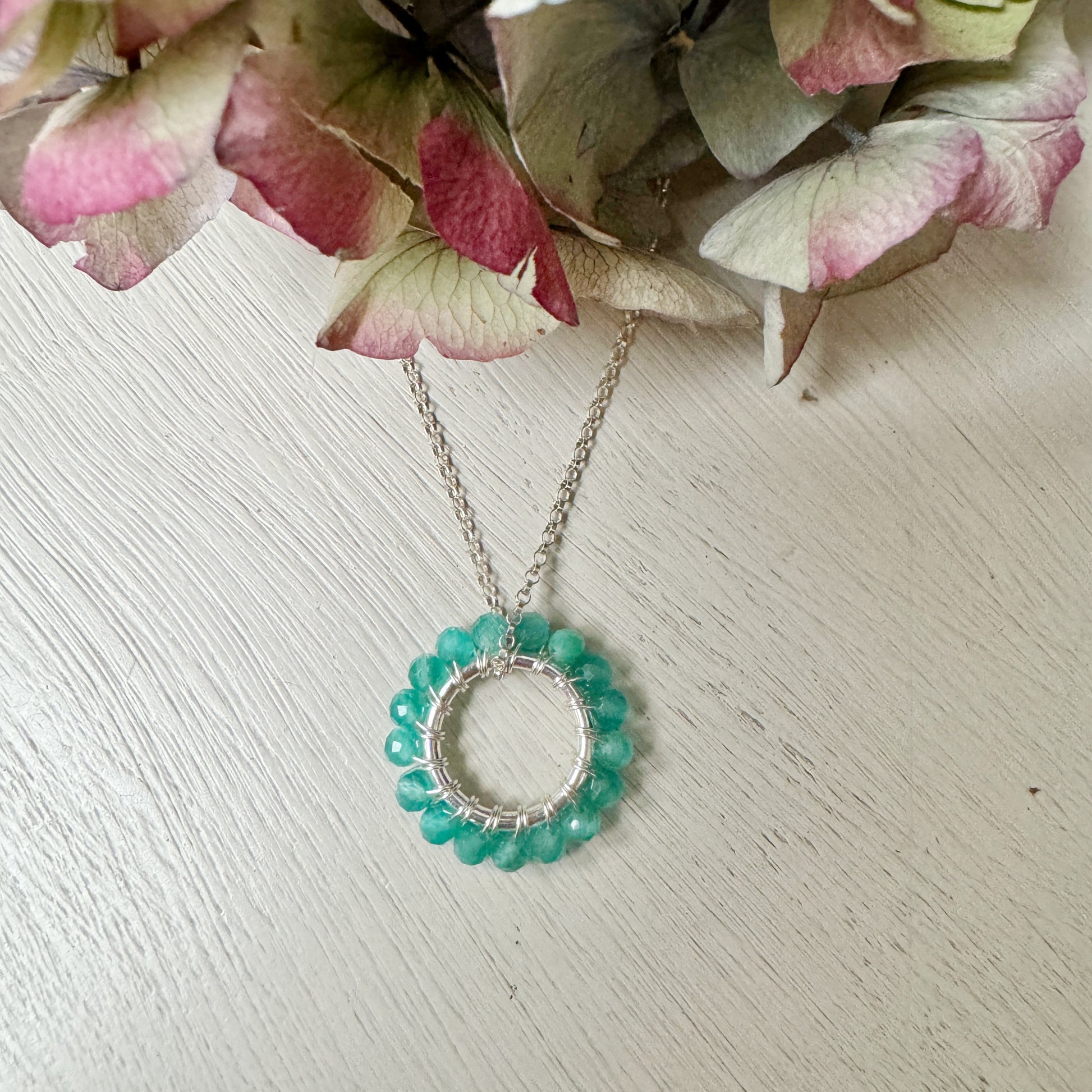 Mint Green Jade (Midi Bead) Pendant Necklace (Silver)