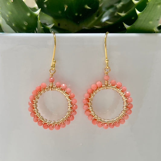 Coral Small Round Beaded Earrings