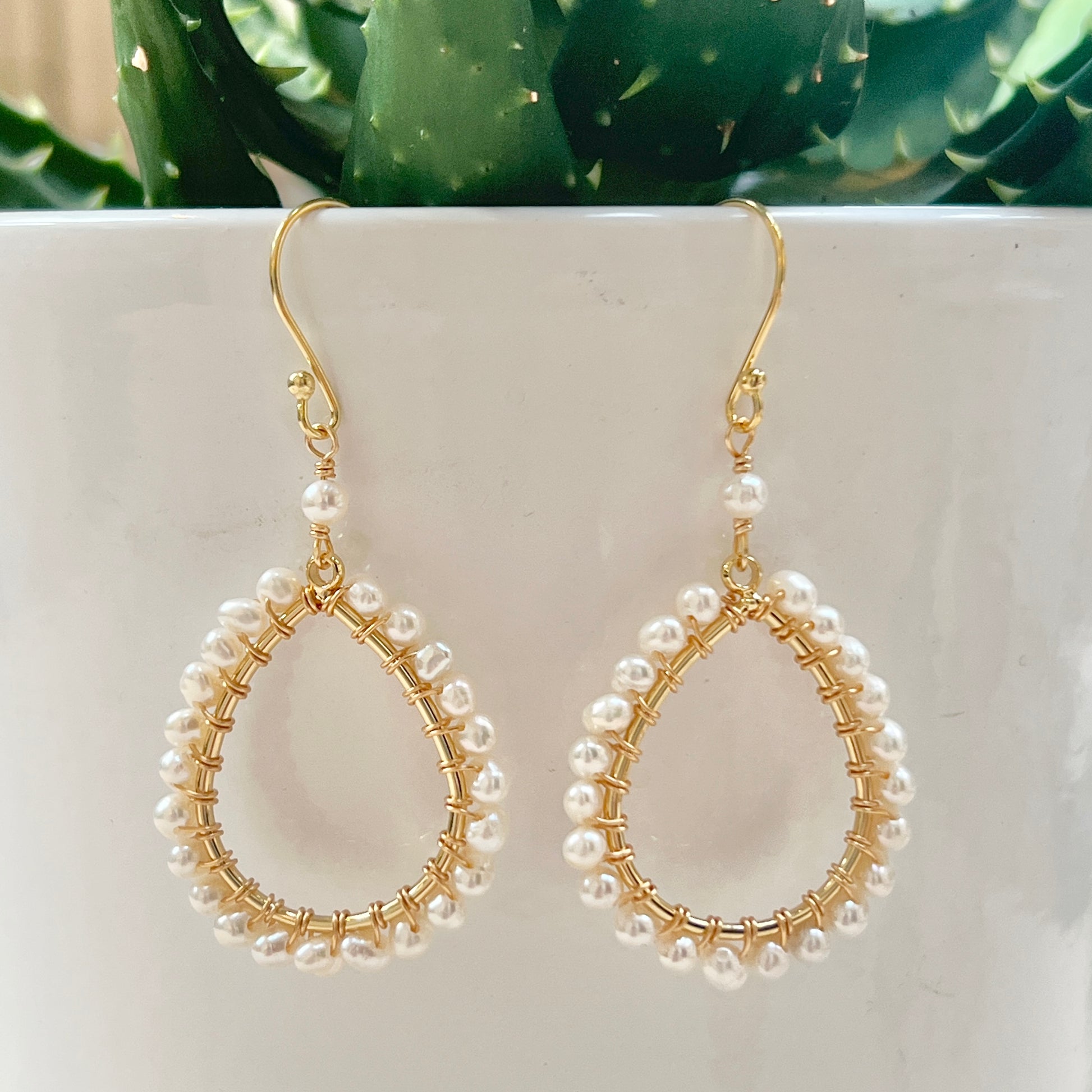 Freshwater Pearl Peardrop Beaded Earrings