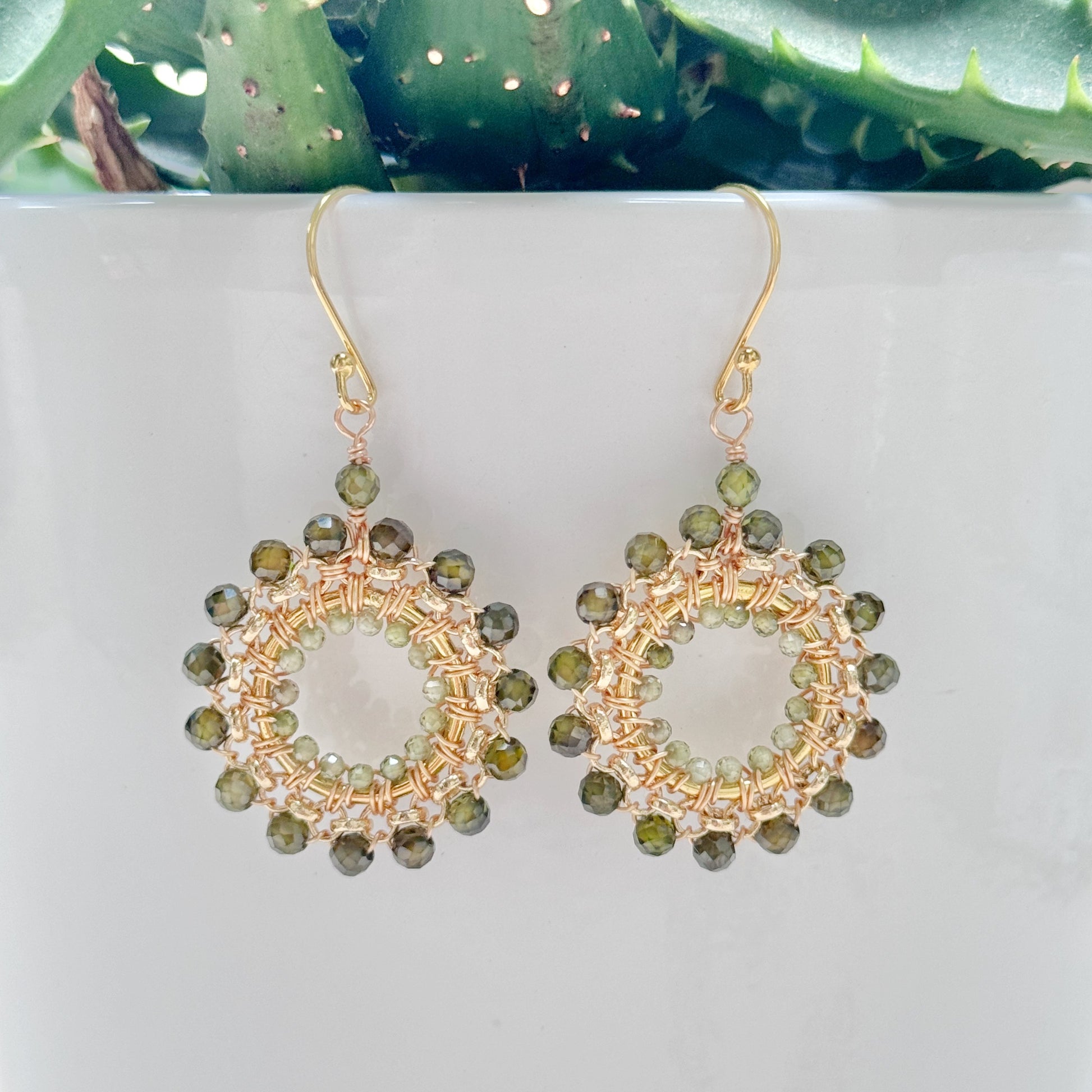 Peridot Rolo Round Beaded Earrings