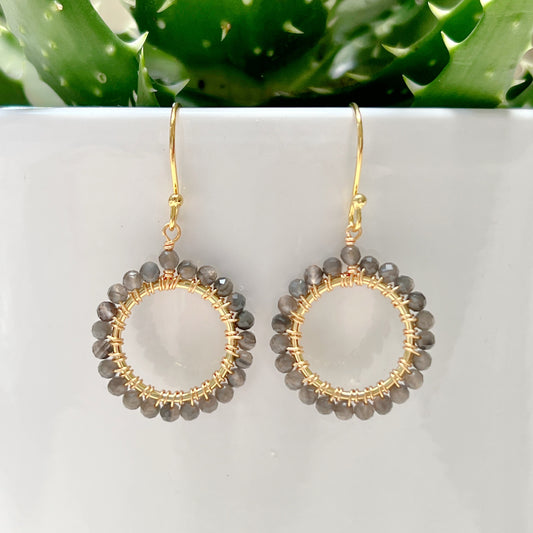 Taupe Agate Small Round Beaded Earrings