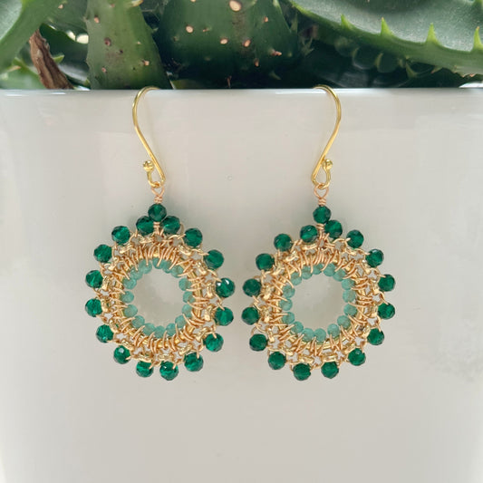 Emerald Green & Mint Green Jade Rolo Round Beaded Earrings