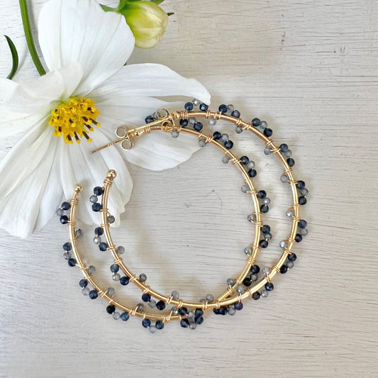 Denim Blue Iolite Swirl Wrapped Maxi Hoops
