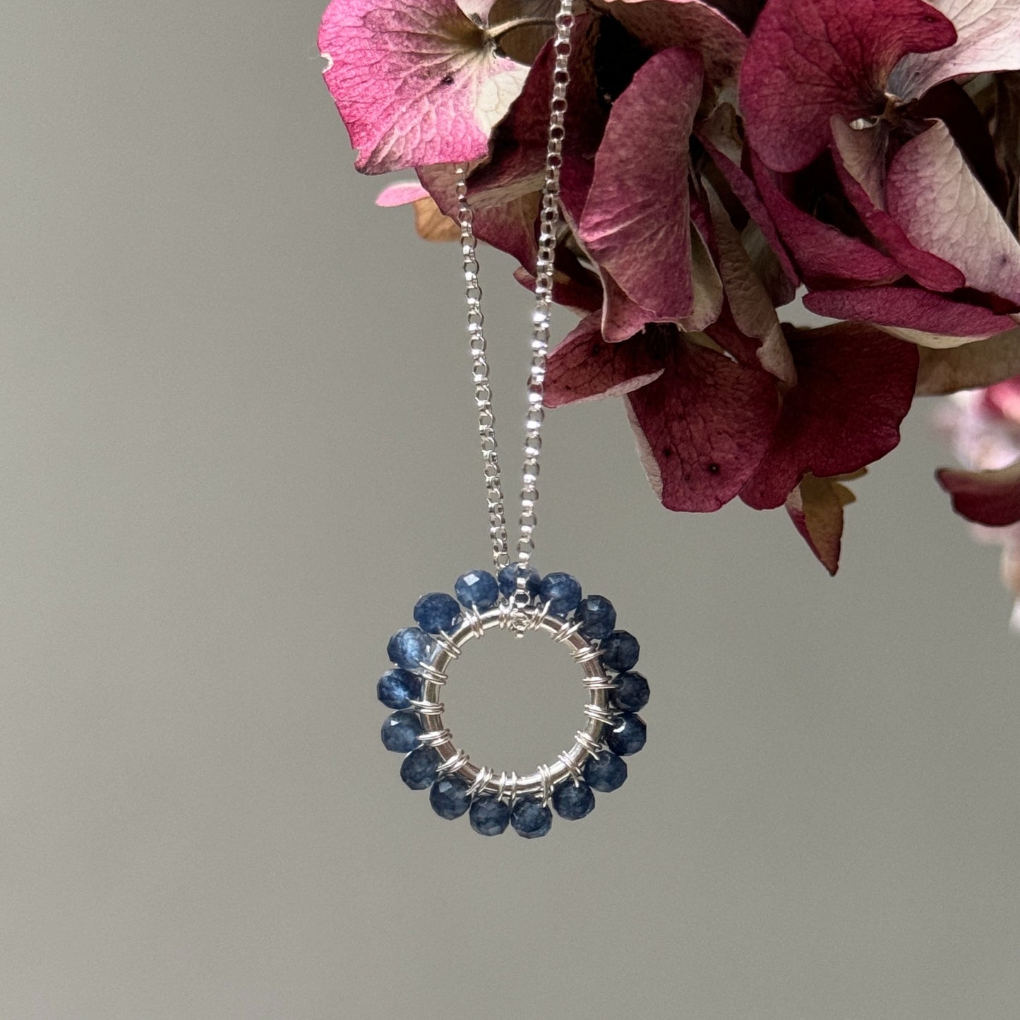 Denim Blue Iolite (Midi Bead) Pendant Necklace (Silver)