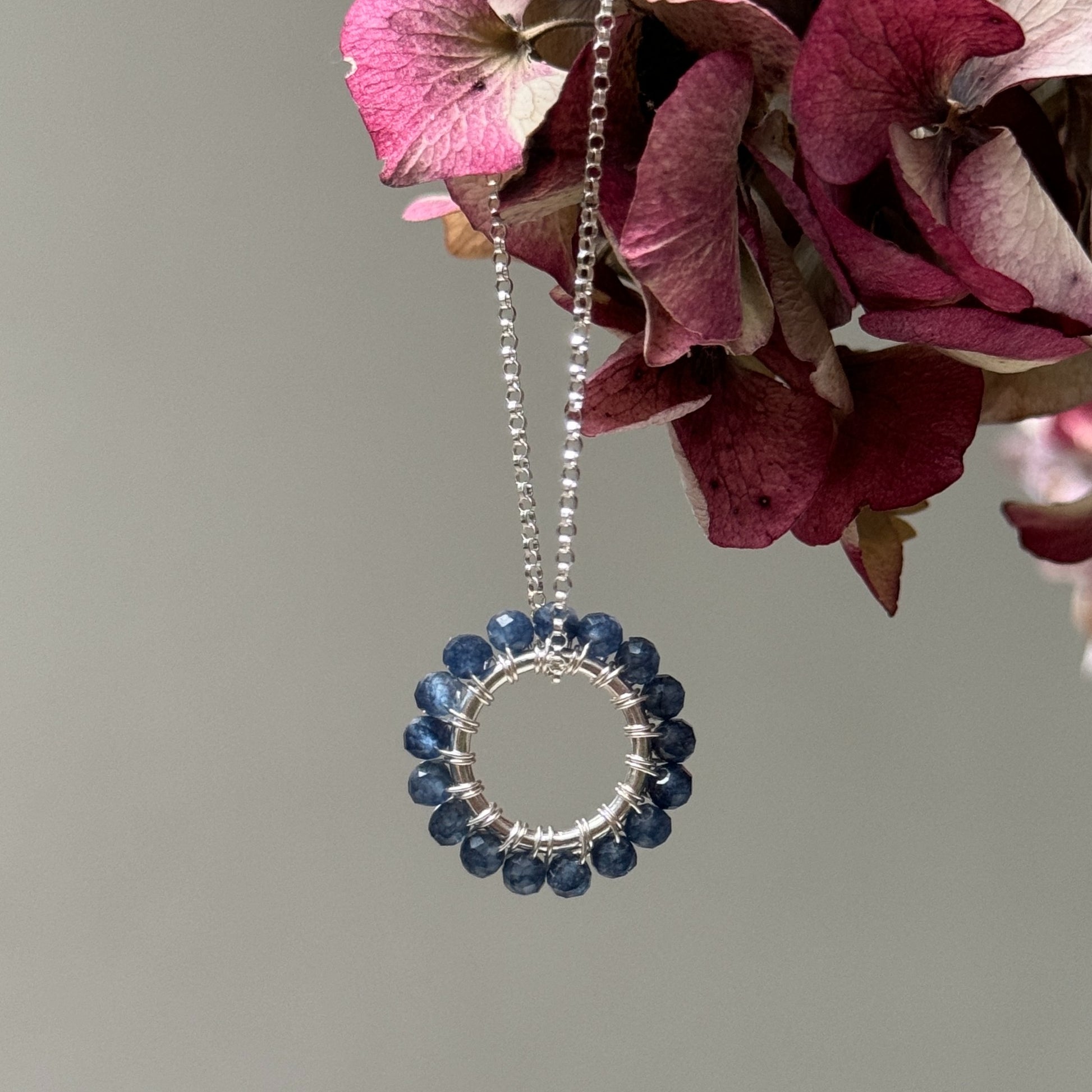 Denim Blue Iolite (Midi Bead) Pendant Necklace (Silver)