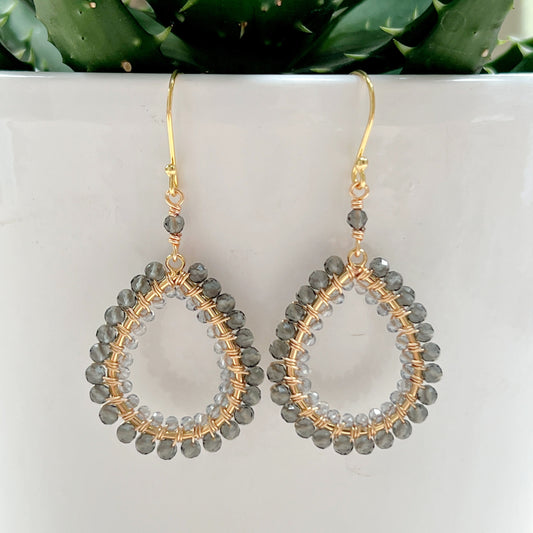 Taupe Agate & Grey Labradorite Double Beaded Peardrop Earrings
