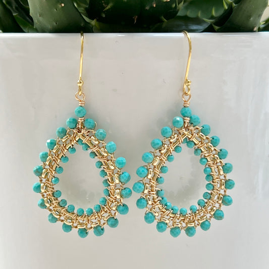 Turquoise Medium Rolo Peardrop Beaded Earrings