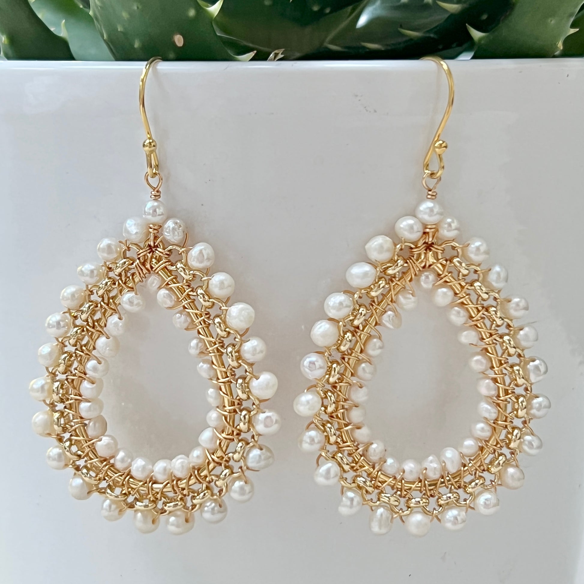Freshwater Pearl Large Rolo Teardrop Beaded Earrings