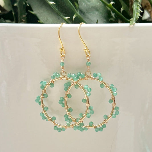 Mint Green Jade Wrapped Daisy Round Earrings