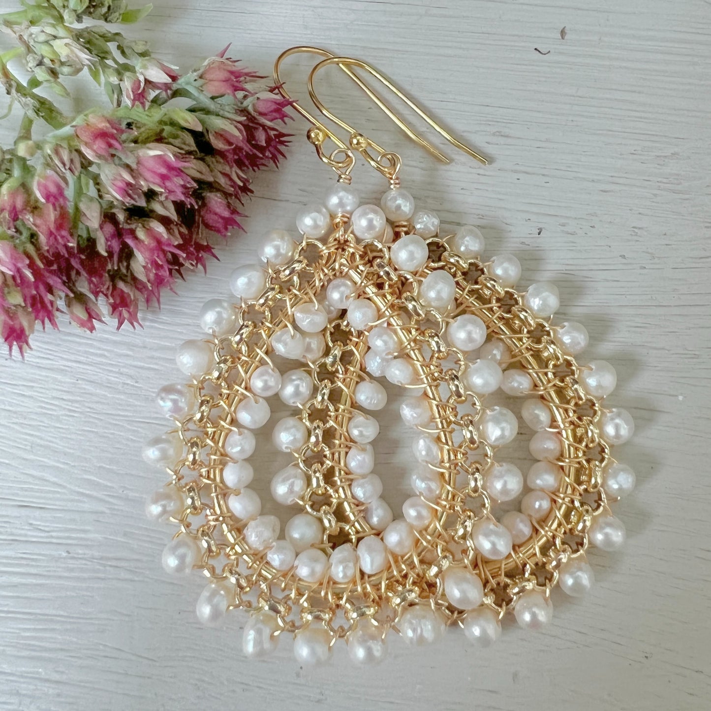 Freshwater Pearl Large Rolo Teardrop Beaded Earrings
