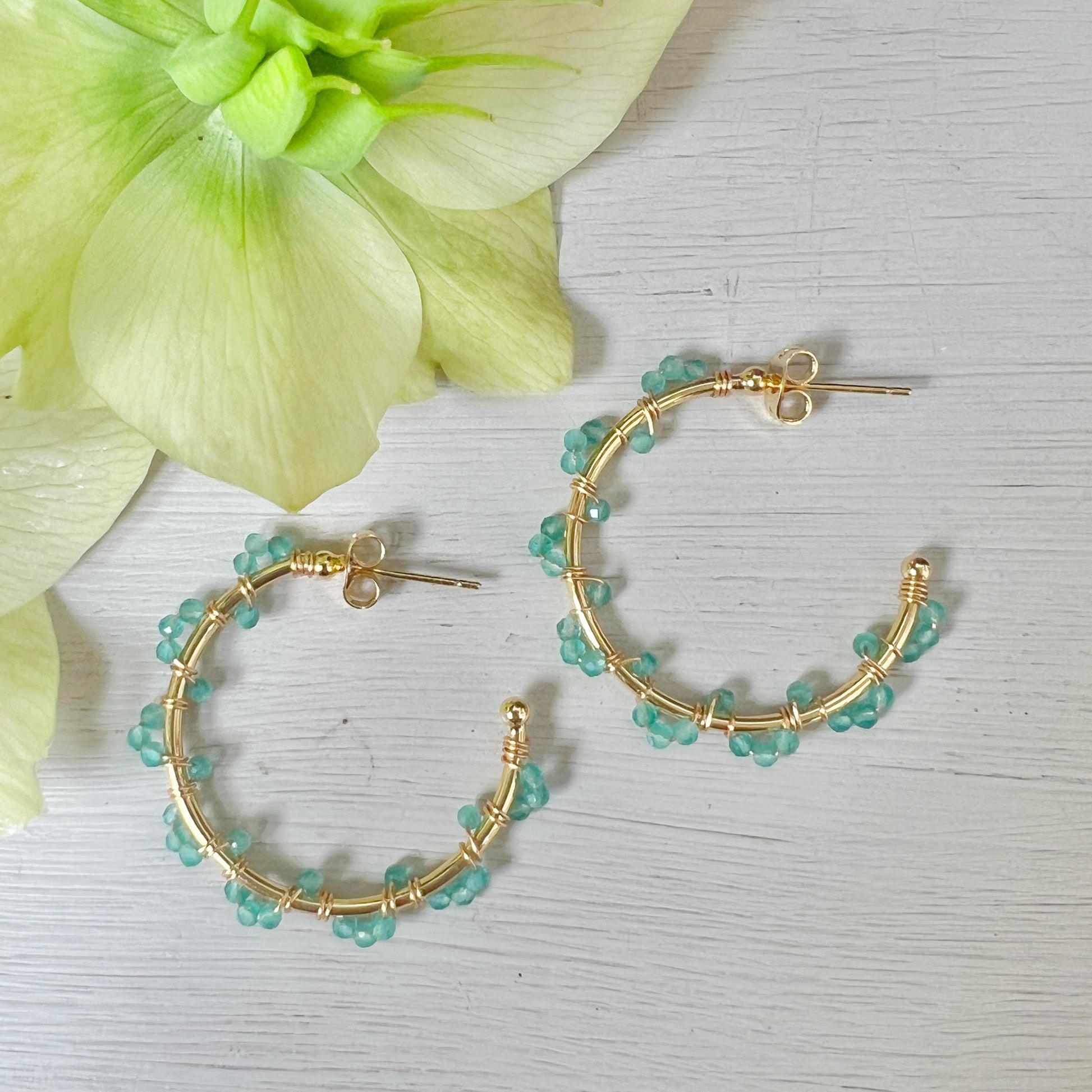 Mint Green Jade Swirl Midi Hoop Beaded Earrings