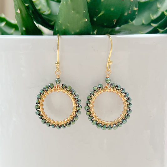 Pyrite Small Round Beaded Earrings