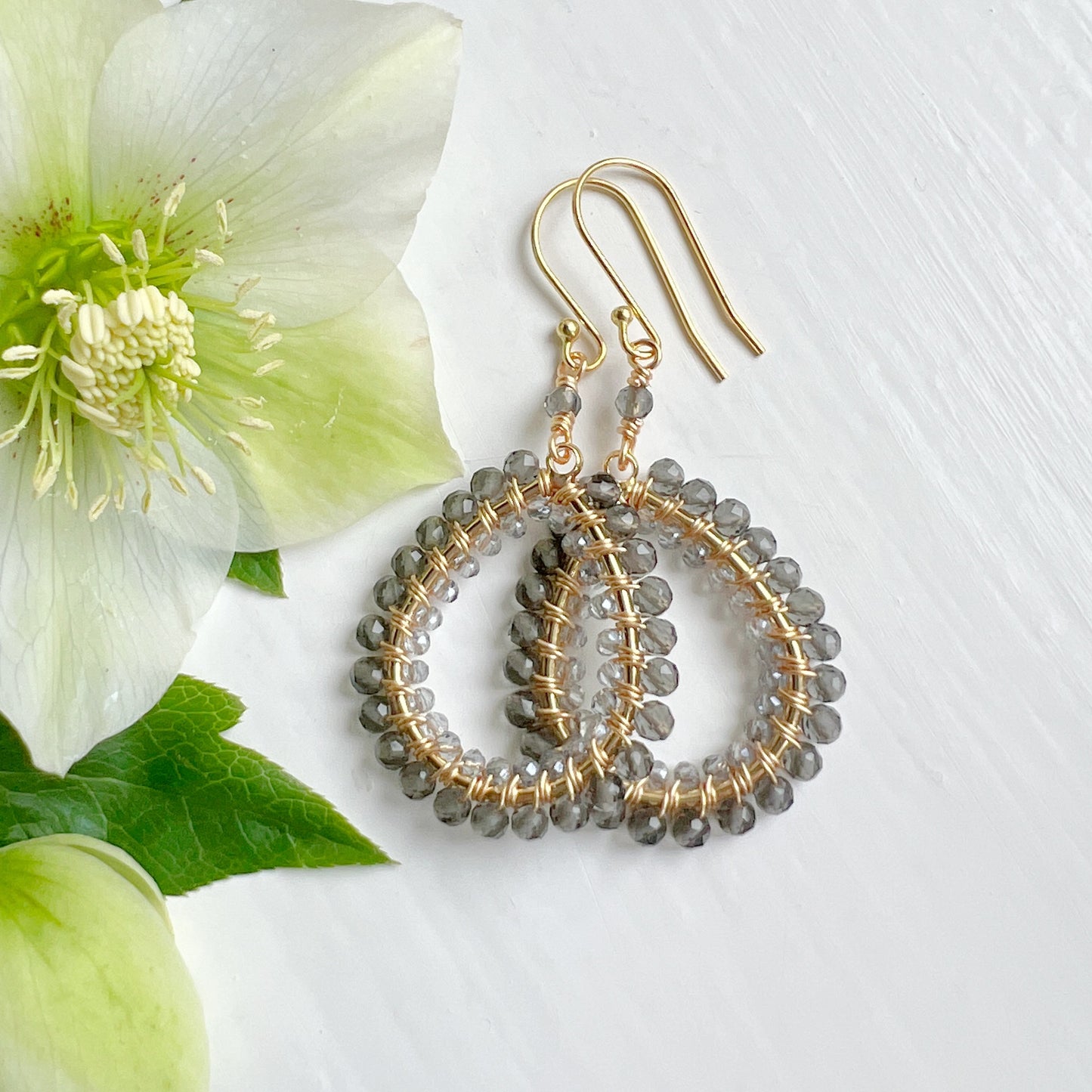 Taupe Agate & Grey Labradorite Double Beaded Peardrop Earrings