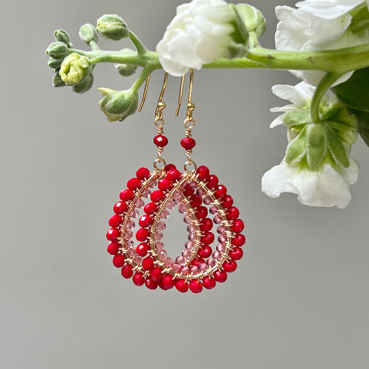 Red & Pink Jade Double Beaded Peardrop Earrings